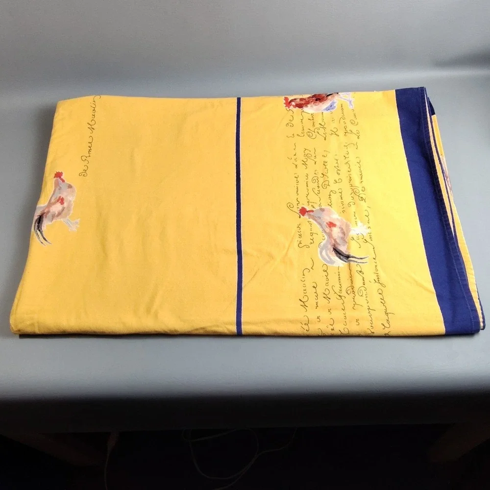Williams Sonoma Rooster Script Tablecloth 70x108 Rectangle French Country Yellow
